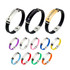 A range of colour engraved bracelets in various shades, including black, purple, pink, blue, green, and orange, with metal accents.