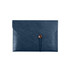 A navy PU leather folder with a button closure and a fold-over flap. It has a smooth, textured surface.