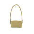 A drink bottle holder in a muted yellow colour, featuring a long strap and a shaped holder for the bottle.