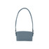 A drink bottle holder in a soft blue colour, featuring a strap and a simple design with a logo.