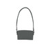 A drink bottle holder in dark grey leather with a shoulder strap and a simple design. Features a logo.