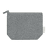 A grey recycled cotton cosmetic bag with a zip closure and a small tag, featuring a simple, minimalist design.
