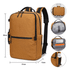 A mustard yellow backpack with adjustable straps and multiple pockets, including a side drink bottle holder.