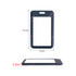 A navy ABS double-sided ID card holder with dimensions of 11cm by 7cm and a thin design. Includes a logo.