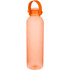 A drink bottle in translucent orange, featuring a handle and a logo.