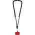 A black phone lanyard featuring a red rectangular holder at the bottom and silver clips on either end.