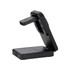 A black, multi-functional charger with a stand, featuring USB ports and a wireless charging pad.