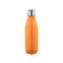 A drink bottle in orange with a silver cap, featuring a sleek design and a branding logo.