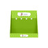 A green corrugated cardboard display with hooks for hanging items, featuring a logo at the top.