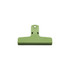 A green plastic clip with a flat base and a hanging hole for easy storage.