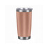 A drink bottle made of stainless steel with a double wall, featuring a rose gold exterior and a clear lid.