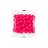 A clear cello bag filled with bright pink jelly beans. The bag features a logo.