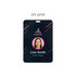Acrylic name tag featuring a black background, a circular photo space, and a logo at the top.