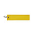 A yellow woven keytag with a metal ring for attaching keys. It has a simple, rectangular design.