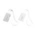 A white ABS retractable card holder with a lanyard, featuring a clear pocket for cards and a sleek design.