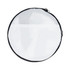 A round, mesh bag with a black zipper and trim, featuring a transparent white exterior.