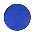 A round blue duffle bag with a zip closure, featuring a black trim and no visible branding.