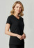 A short-sleeve black top for women with a v-neck design, featuring a fitted silhouette and soft fabric.