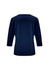 A navy women's 3/4 sleeve top with a simple design and a smooth fabric finish, featuring a logo on the back.