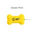 A yellow silicone bone-shaped dog poop bag dispenser with a logo.