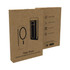 A phone stand and card holder packaged in a brown cardboard box, featuring a logo and product details.