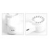 A mini portable handheld fan in white, featuring a compact design and a USB charging port.