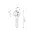 A mini handheld fan in white, measuring 130mm in length and 50mm in diameter, with a logo present.