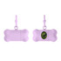 A bone-shaped pet waste bag dispenser in light purple, featuring a clip and a view window for bag visibility.
