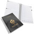 A4 wiro-bound diary with a printed black cover, featuring grey and white pages, 157 leaves, and a logo.
