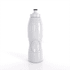 A drink bottle in white, featuring a sleek design and a cap at the top, with a logo present.