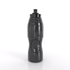 A drink bottle in sleek black, featuring a push-button lid and textured grip, with a logo on its body.