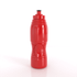 A drink bottle in vibrant red, featuring a textured body and a push cap, with branding on the side.