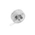 A clear, circular yoyo with an internal light feature and a string attachment.