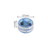 A clear and blue light-up yoyo featuring spring mechanisms inside, measuring 57mm in diameter and 36mm in height.
