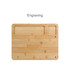 A bamboo cheese board with two compartments, featuring an engraving and a smooth wooden surface.