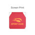 A red thermal bonded handball featuring a textured surface and a logo design in yellow.