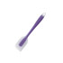 A silicone spatula with a purple handle and a white head, featuring a logo on the handle.