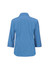 A women's 3/4 sleeve shirt in a light blue shade, featuring a button-up design and a branding logo.