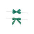 Twist Tie Bows in dark green with black and gold printed text on a white twist tie.