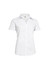 A women's short sleeve button-up shirt in white with a tailored fit and a collar. Features a logo.