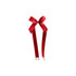 A vibrant red adhesive ribbon bow featuring long tails, suitable for decorative use. The bow includes a logo.