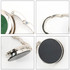 A foldable desk hook with a mirror, featuring a metallic finish and a round design in silver.