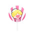 A custom shape transparent PVC hand fan featuring a cartoon character with blonde hair on a pink background.