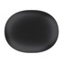 A pair of wireless earbuds in black, presented in a sleek, rounded charging case with a minimalist design.