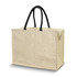 A cream cooler bag with black handles and a zipper, featuring a simple design and a side pocket.