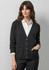A black women's woolmix cardigan with a V-neck, long sleeves, and pockets, paired with a white shirt underneath.