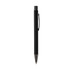 A black metal pen with a sleek design and a clip for attachment.