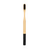 A large round handle bamboo toothbrush featuring a black bristle head and a natural bamboo handle. It has a logo.