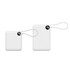 A white 10000mAh power bank with a charging cable, featuring a digital display and a loop for easy carrying.