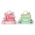 A 3D paper art handbag notepad featuring pink and green designs with floral embellishments and a logo.
